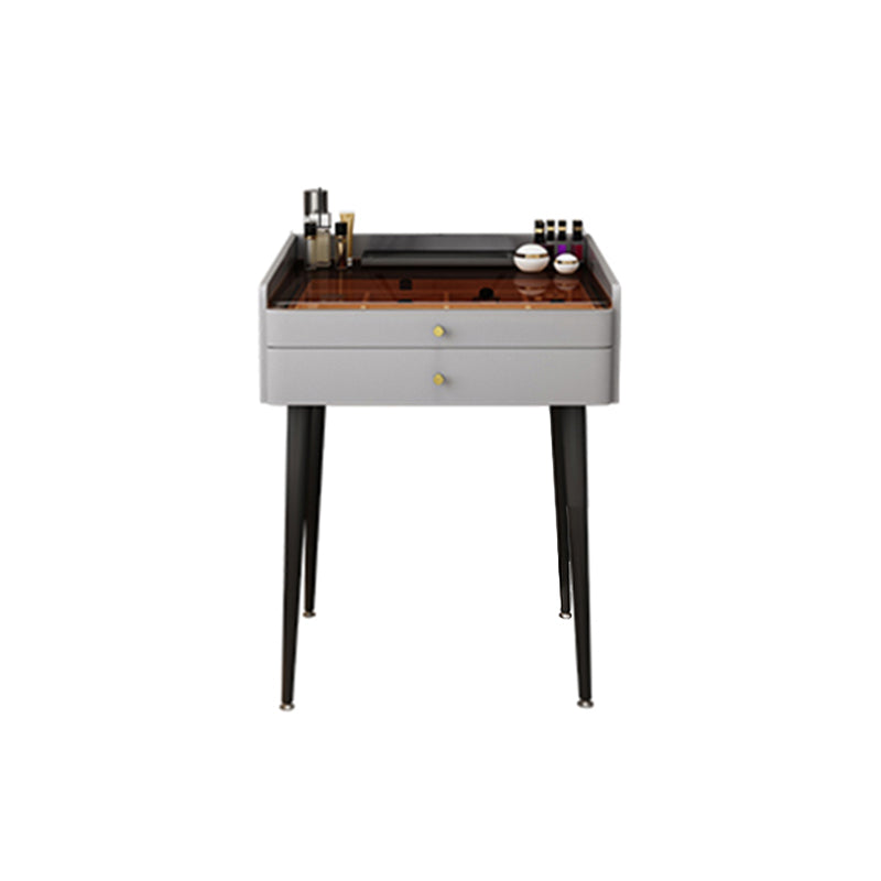 Modern Glass Top Makeup Vanity Table in Gray with Storage Drawers
