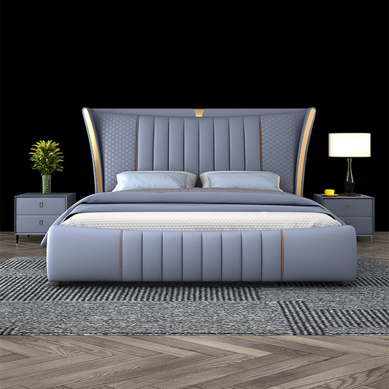 Glam Pine Wood Rectangular Wingback Upholstered Headboard Wingback Bed