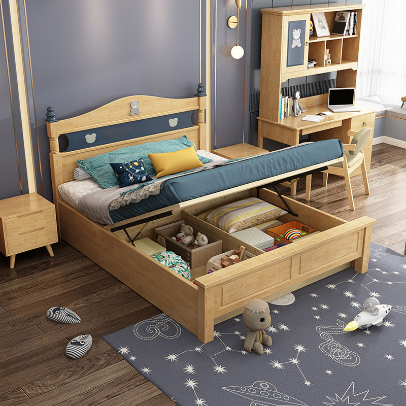 Scandinavian Solid Wood with Headboard Camelback Panel Standard Bed