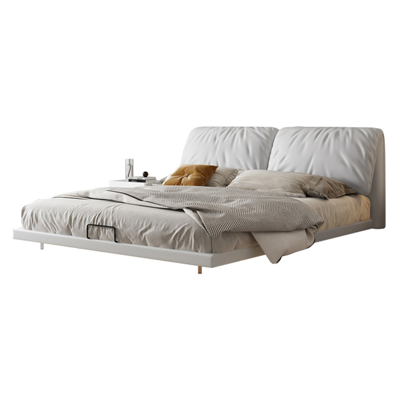 Glam Wood and Upholstered Headboard Bed Steel Frame Standard Bed