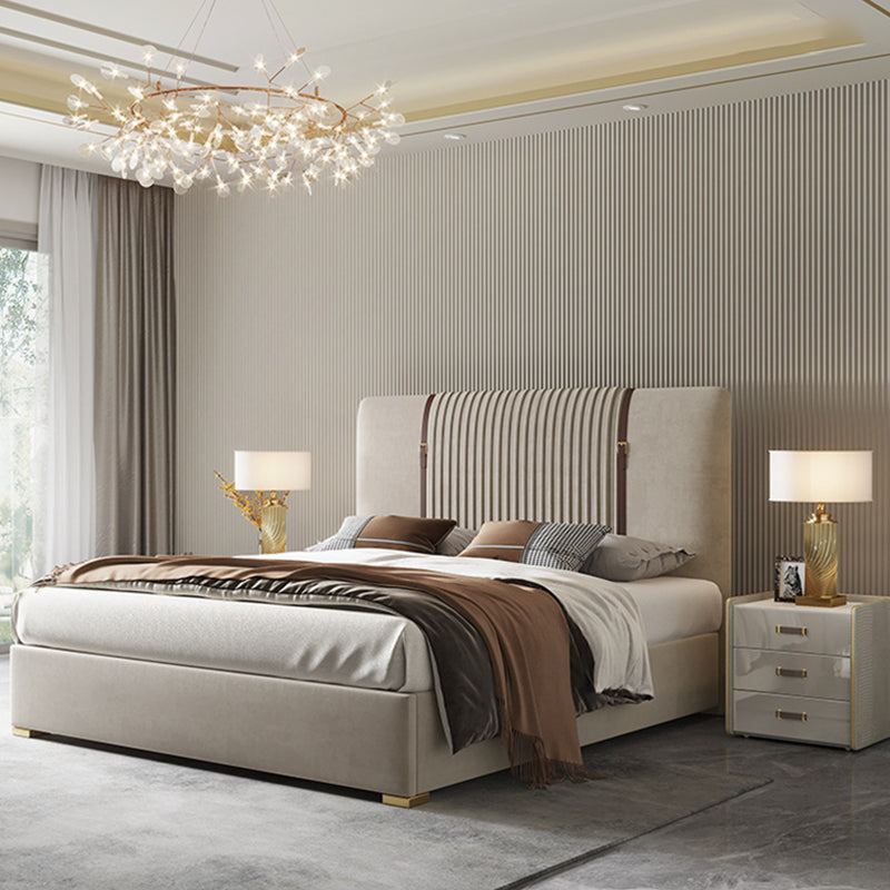 Glam Solid Color with Headboard Rectangular Panel Standard Bed