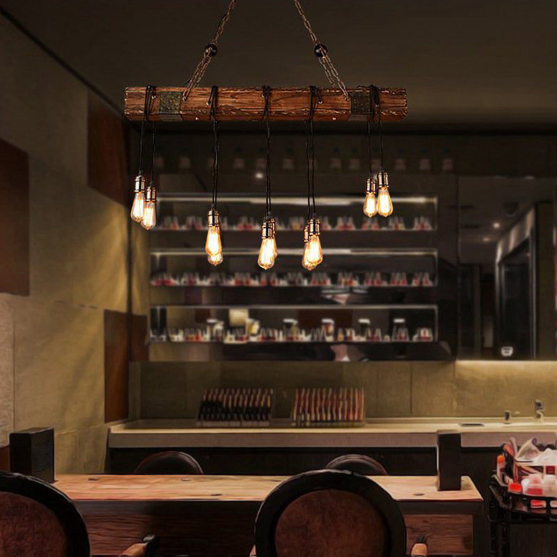Industrial Bulb Pendant Island Lighting Wood Multiple-Light Island Pendant Lights