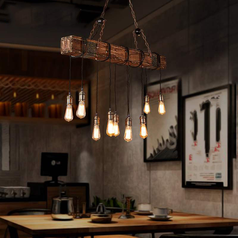 Industrial Bulb Pendant Island Lighting Wood Multiple-Light Island Pendant Lights