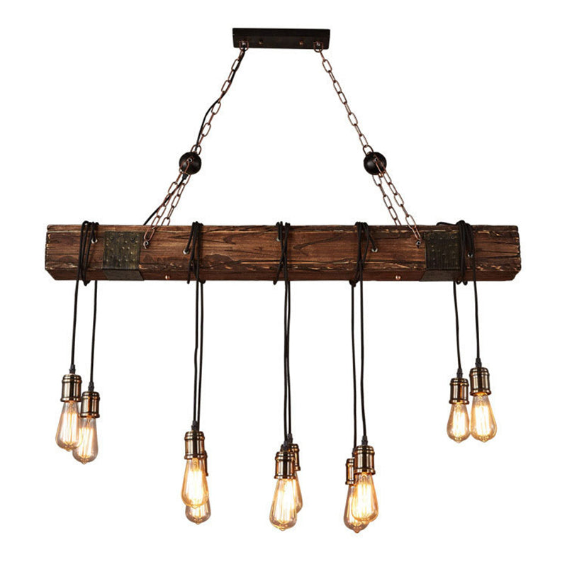 Industrial Bulb Pendant Island Lighting Wood Multiple-Light Island Pendant Lights