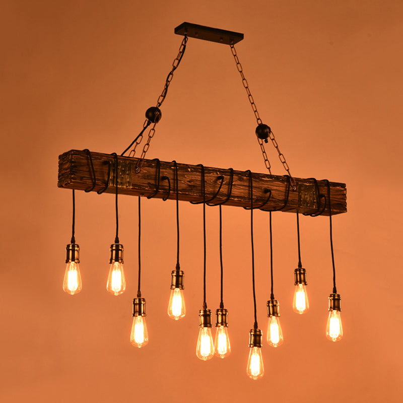 Industrial Bulb Pendant Island Lighting Wood Multiple-Light Island Pendant Lights