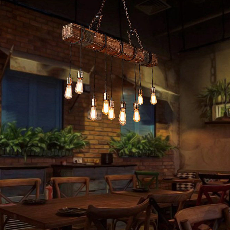 Industrial Bulb Pendant Island Lighting Wood Multiple-Light Island Pendant Lights