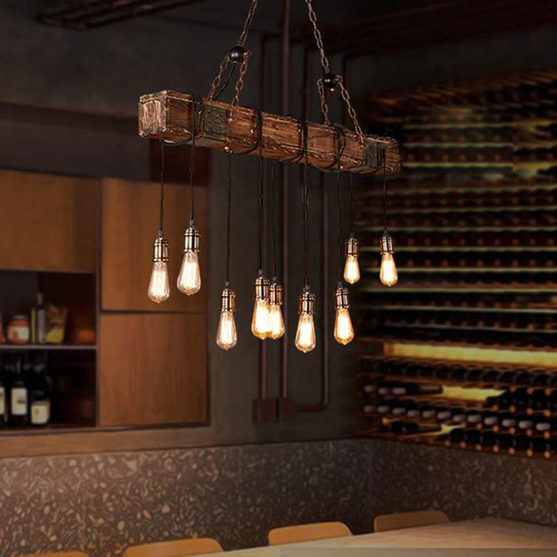 Industrial Bulb Pendant Island Lighting Wood Multiple-Light Island Pendant Lights