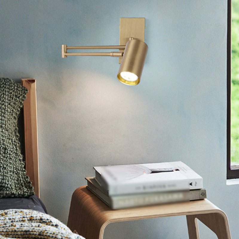 Metal Cylinder Wall Light Modern Swing Arm Wall Sconce for Living Room