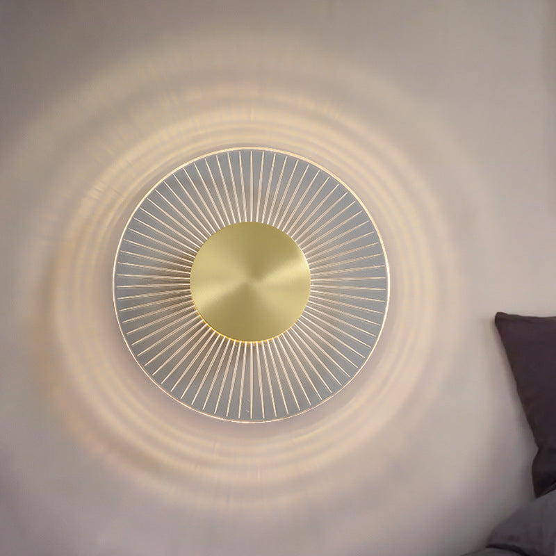 Modern Brass Wall Light Round 9" High LED Wall Sconce in Gold for Living Room