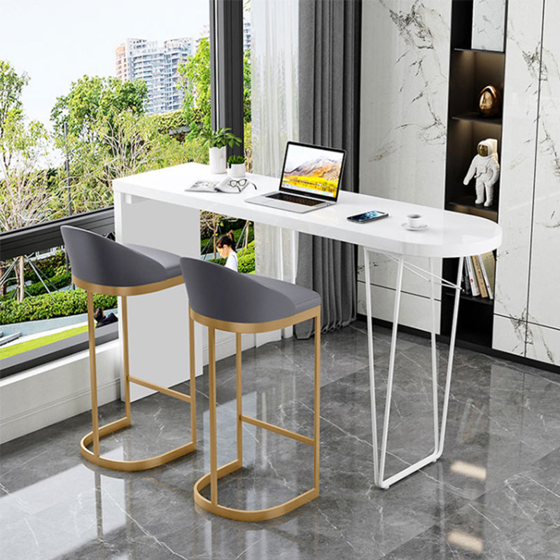 Modern Wooden Bar Dining Table White Bar Height Pub Table with Double Pedestal