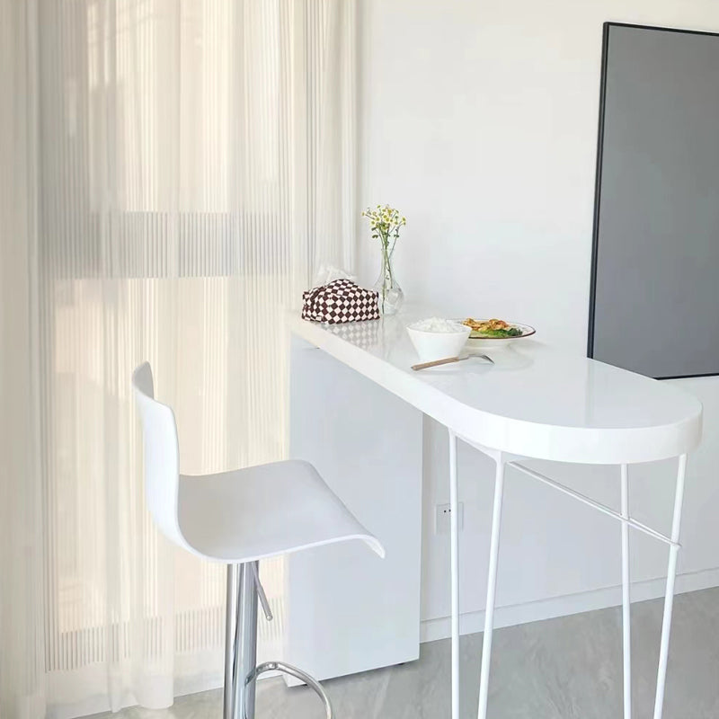 Modern Wooden Bar Dining Table White Bar Height Pub Table with Double Pedestal