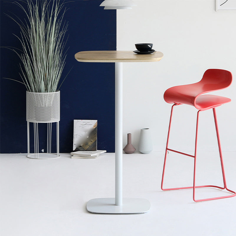 Square Bar Wine Table Wood Bar Height Cocktail Table with Metal Pedestal