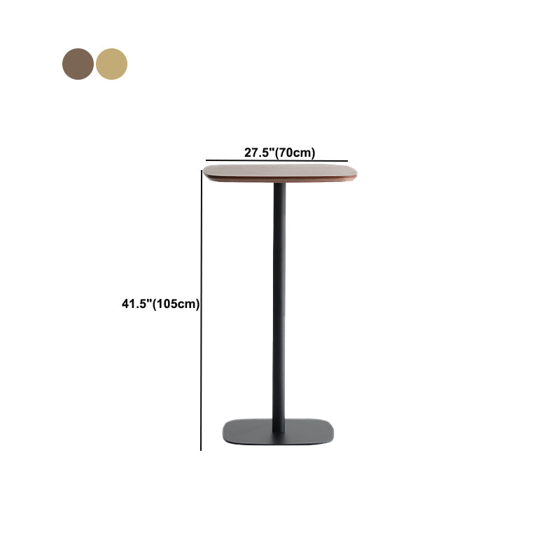Square Bar Wine Table Wood Bar Height Cocktail Table with Metal Pedestal