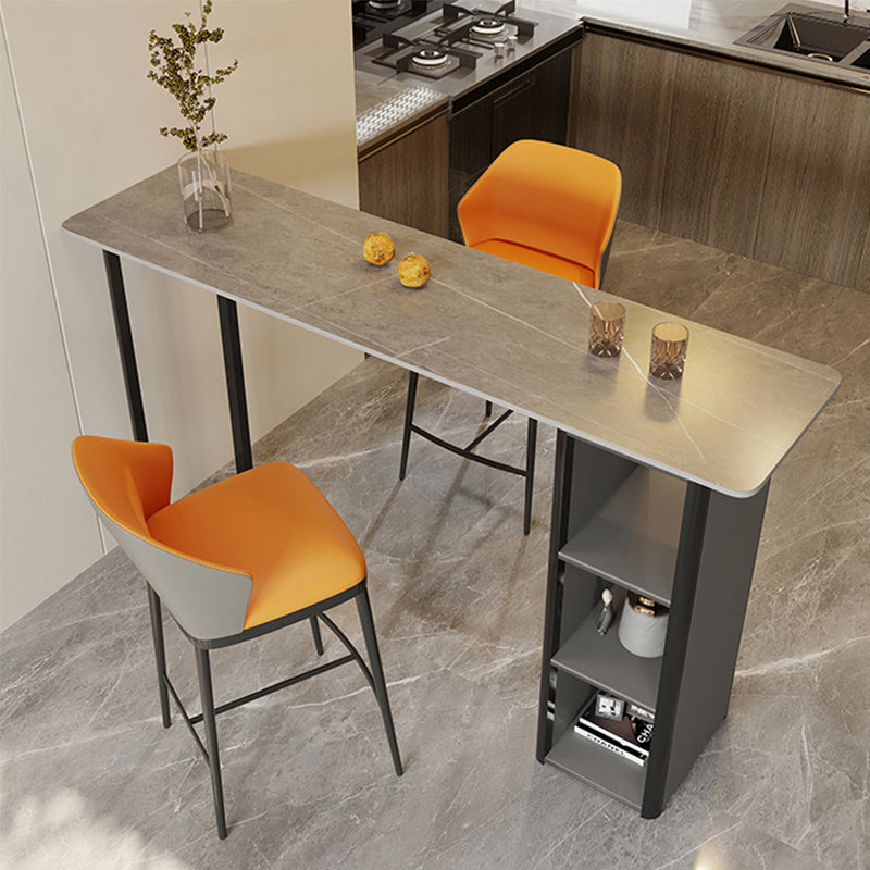 Contemporary Stone Bar Table Bar Double pedestal Bar Desk with Storage Shelf