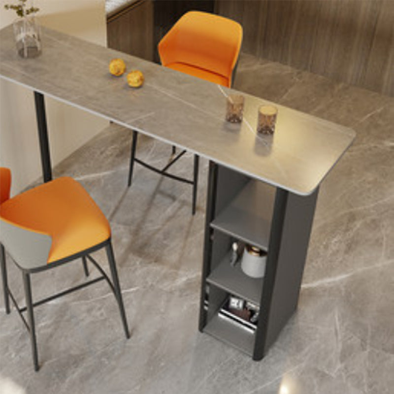 Contemporary Stone Bar Table Bar Double pedestal Bar Desk with Storage Shelf