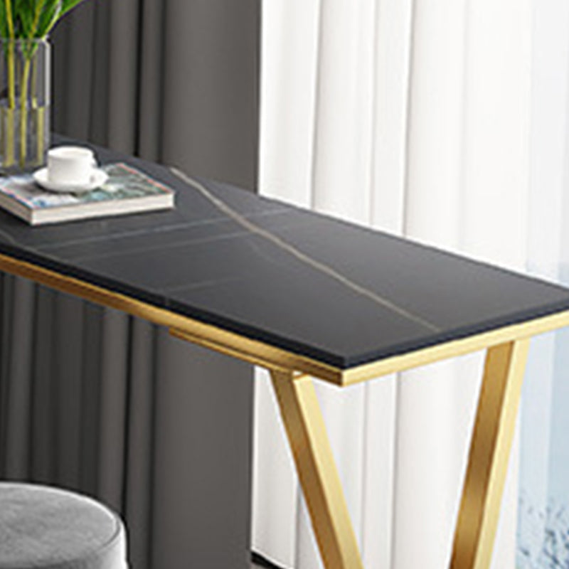 Modern Sintered Stone Bar Table Gold and Metal Base Dining Table