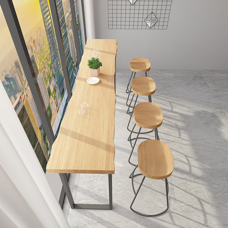 Natural Solid Wood Bar Table Industrial Specialty Bar Height Pub Table with Sled Base