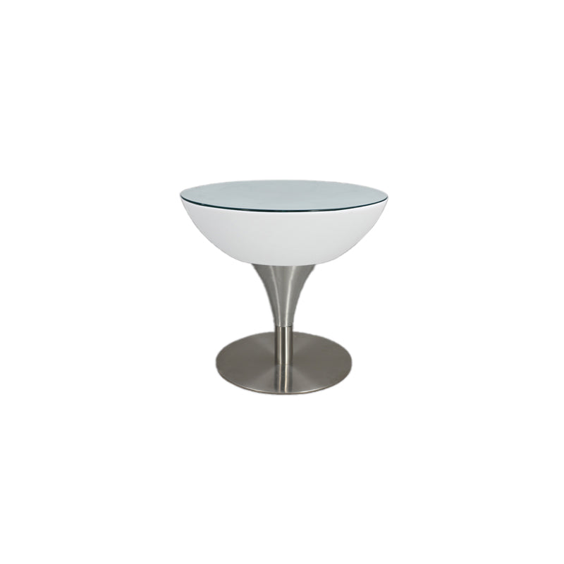Modern White Plastic Counter Table with Round Table Top Silver Pedestal Table
