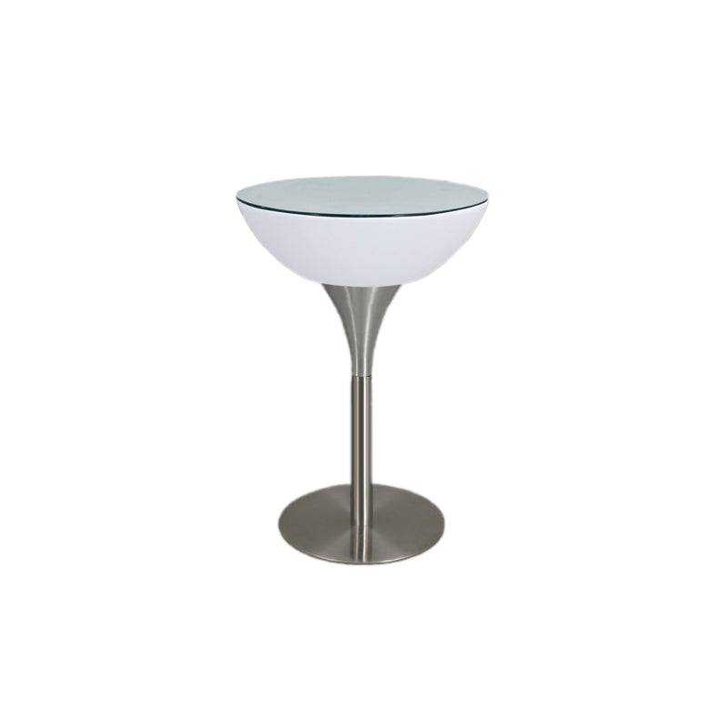 Modern White Plastic Counter Table with Round Table Top Silver Pedestal Table