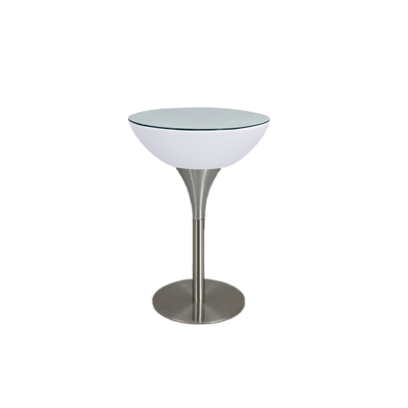 Modern White Plastic Counter Table with Round Table Top Silver Pedestal Table