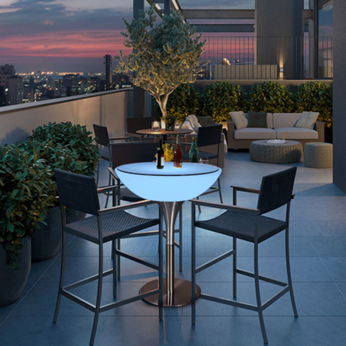Modern White Plastic Counter Table with Round Table Top Silver Pedestal Table