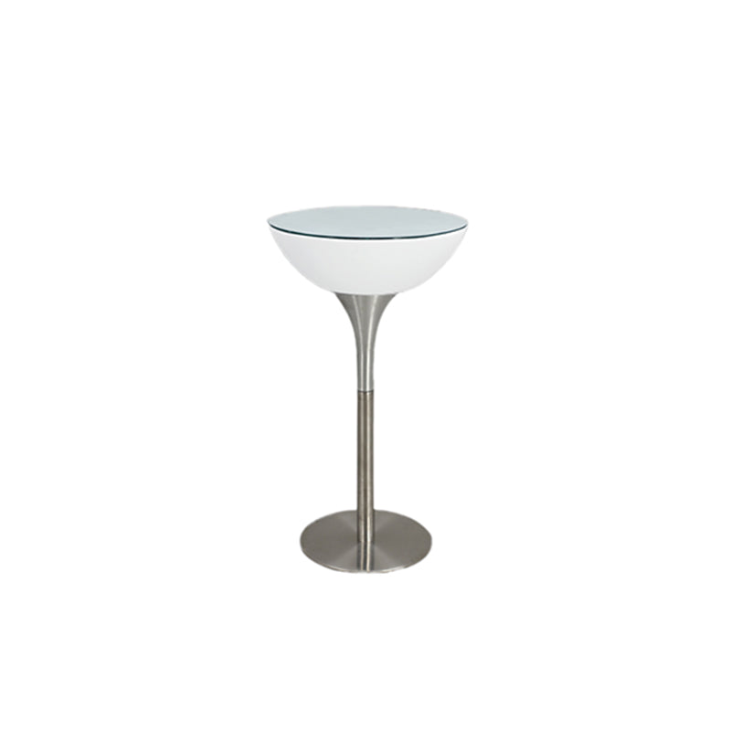 Modern White Plastic Counter Table with Round Table Top Silver Pedestal Table
