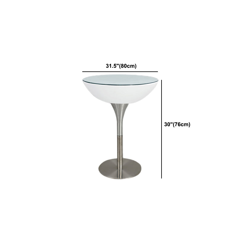 Modern White Plastic Counter Table with Round Table Top Silver Pedestal Table