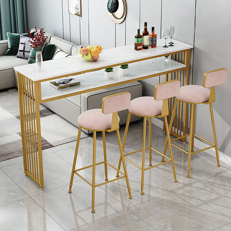 Modern White Artificial Wood Counter Table Rectangle Bar Table with Golden Legs