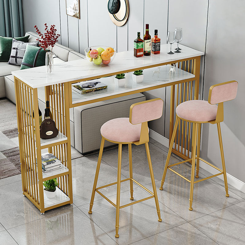 Modern White Artificial Wood Counter Table Rectangle Bar Table with Golden Legs