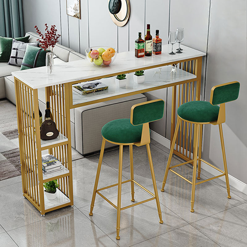 Modern White Artificial Wood Counter Table Rectangle Bar Table with Golden Legs
