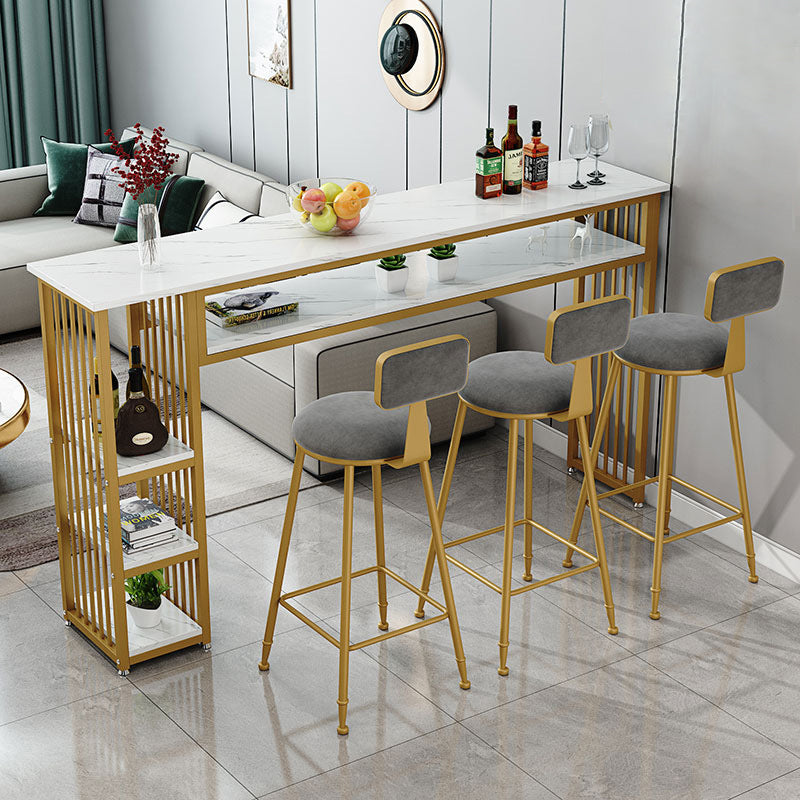 Modern White Artificial Wood Counter Table Rectangle Bar Table with Golden Legs