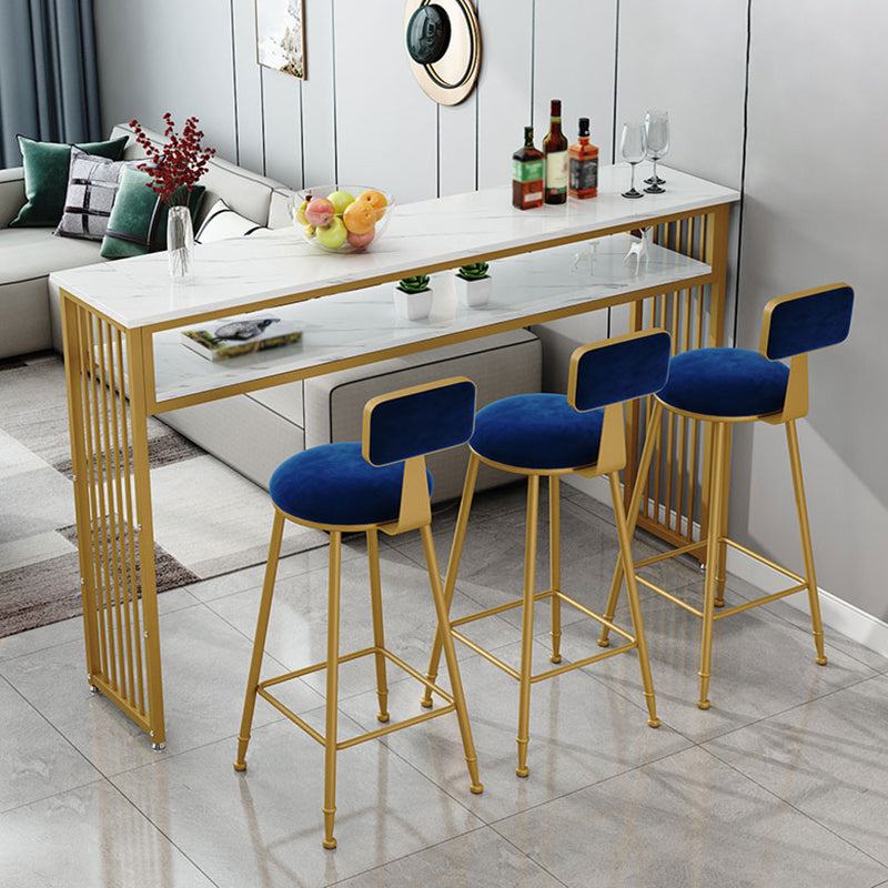 Modern White Artificial Wood Counter Table Rectangle Bar Table with Golden Legs