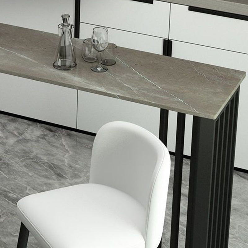 Marble Counter Table Rectangle Table Top with Black Double Base