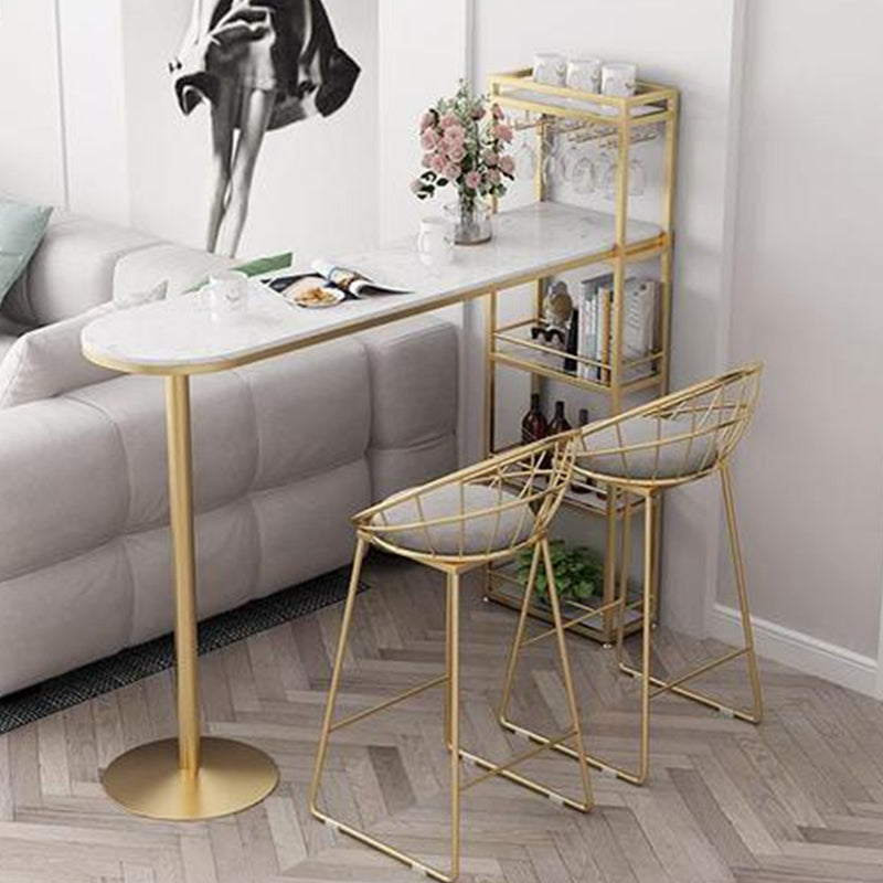 Marble Top Bar Table Contemporary Metal Frame Pub Table with Storage