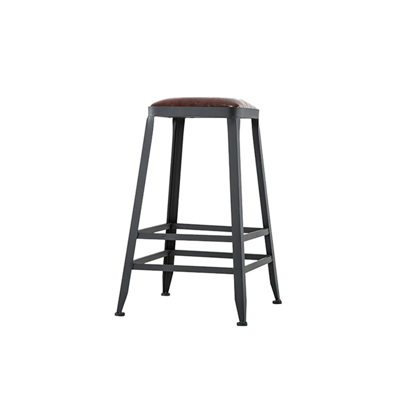 Industrial Coffee Shop Footrest Barstool Black Upholstered Counter Stool
