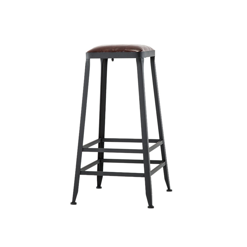 Industrial Coffee Shop Footrest Barstool Black Upholstered Counter Stool