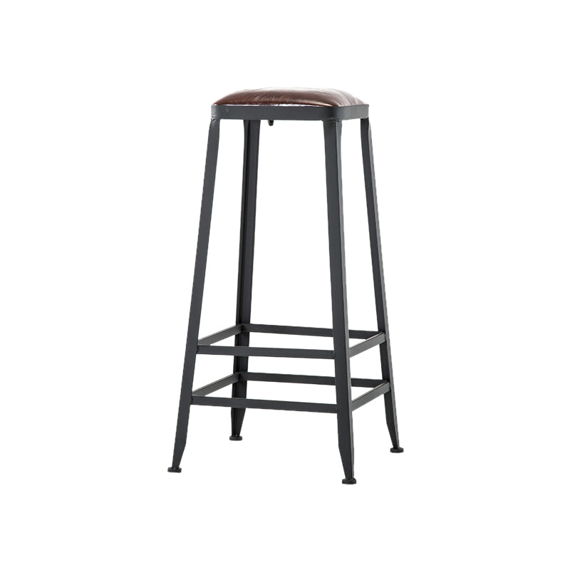 Industrial Coffee Shop Footrest Barstool Black Upholstered Counter Stool