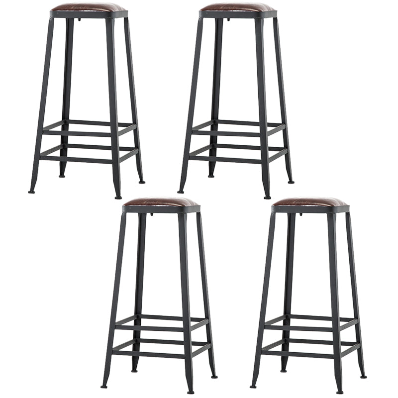 Industrial Coffee Shop Footrest Barstool Black Upholstered Counter Stool