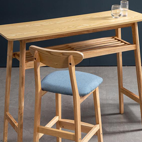 Scandinavian Wood Stool Rectangle Seat Upholstered Counter Stool