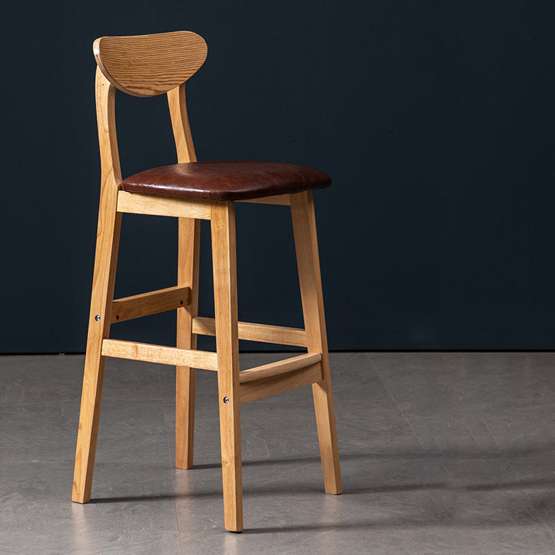 Scandinavian Wood Stool Rectangle Seat Upholstered Counter Stool