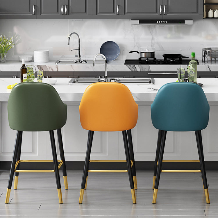 Glam Metal Barstool Faux Leather Kitchen Counter Stool in Matte Finish with 4 Legs