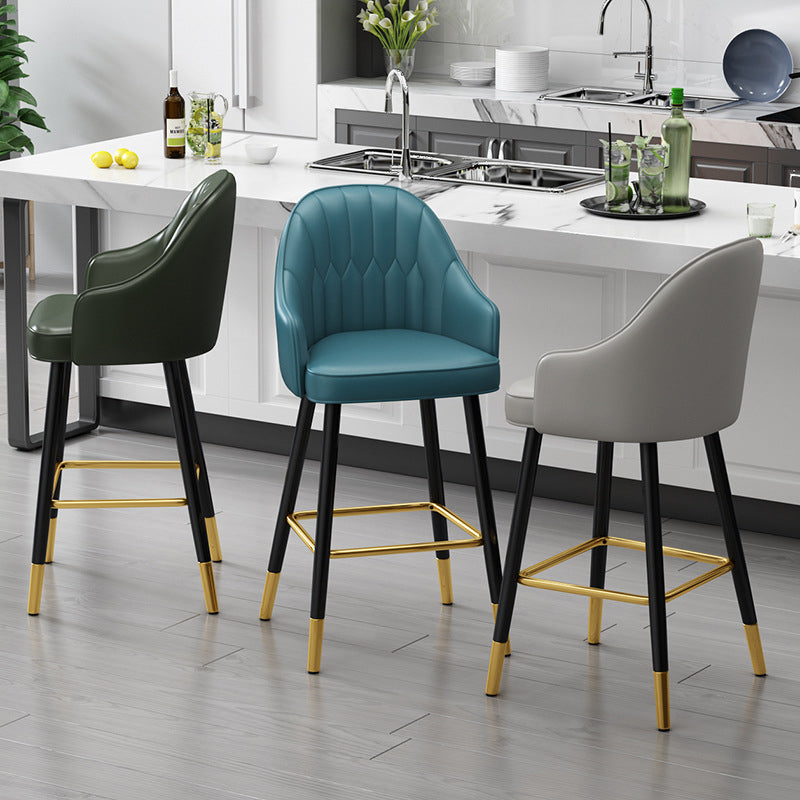 Glam Metal Barstool Faux Leather Kitchen Counter Stool in Matte Finish with 4 Legs