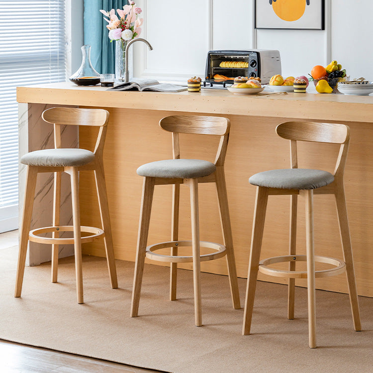 Scandinavian Wood Stool Fabric Upholstered Rectangle Seat Counter Stool in Matte Finish