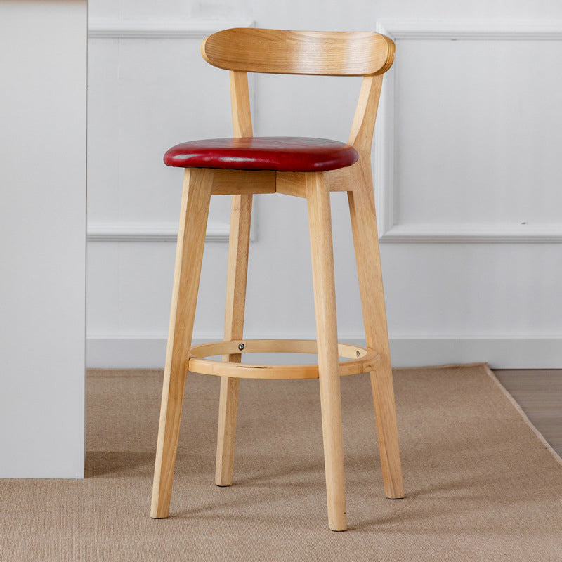 Scandinavian Wood Stool Fabric Upholstered Rectangle Seat Counter Stool in Matte Finish