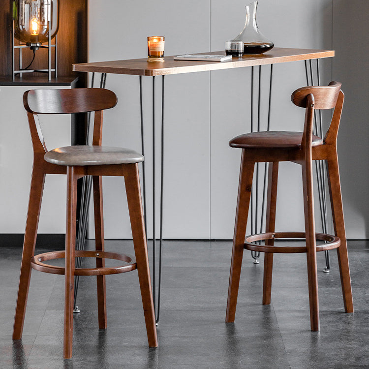 Scandinavian Wood Stool Fabric Upholstered Rectangle Seat Counter Stool in Matte Finish