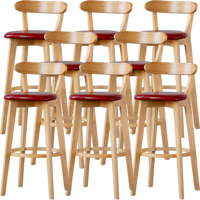 Scandinavian Wood Stool Fabric Upholstered Rectangle Seat Counter Stool in Matte Finish