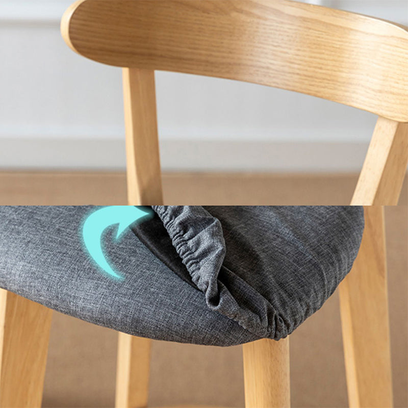 Scandinavian Wood Stool Fabric Upholstered Rectangle Seat Counter Stool in Matte Finish