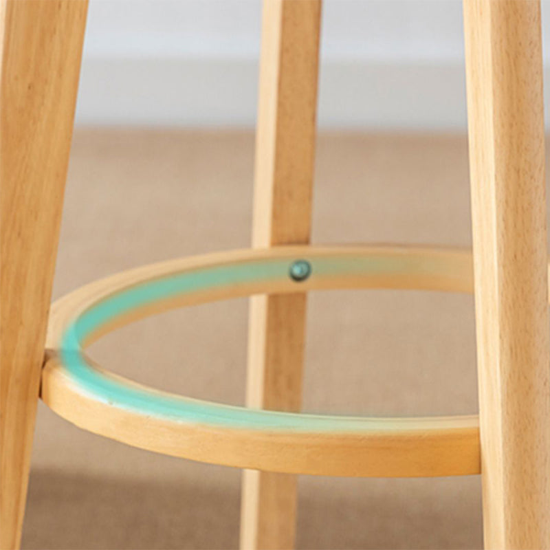 Scandinavian Wood Stool Fabric Upholstered Rectangle Seat Counter Stool in Matte Finish