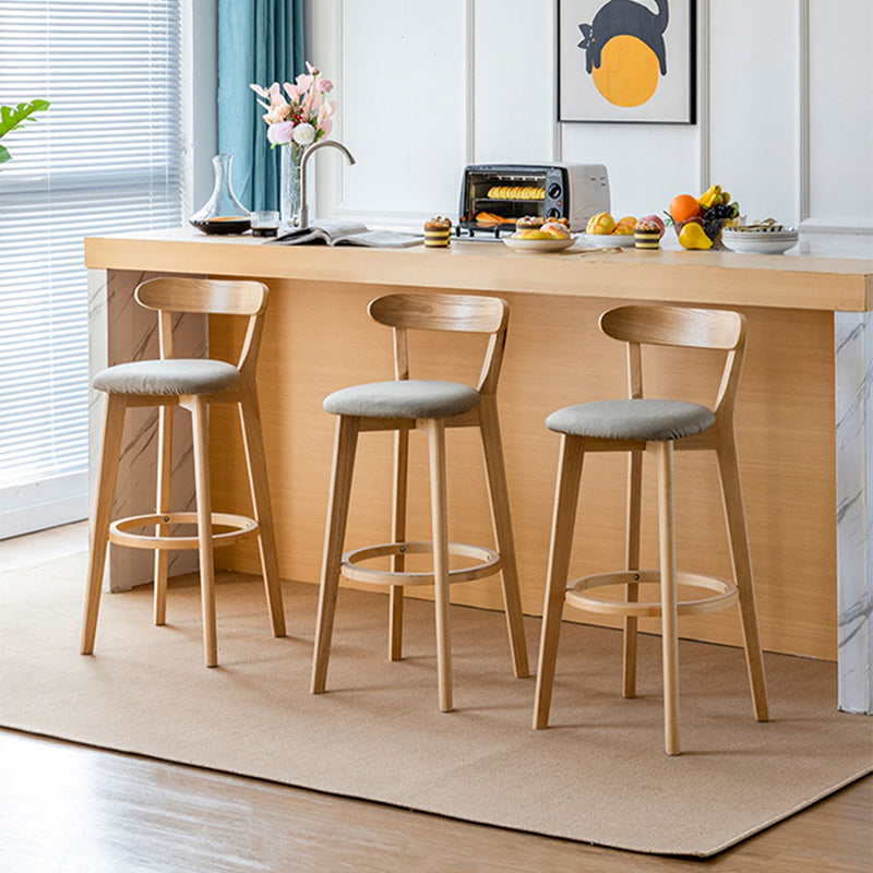 Scandinavian Wood Stool Fabric Upholstered Rectangle Seat Counter Stool in Matte Finish