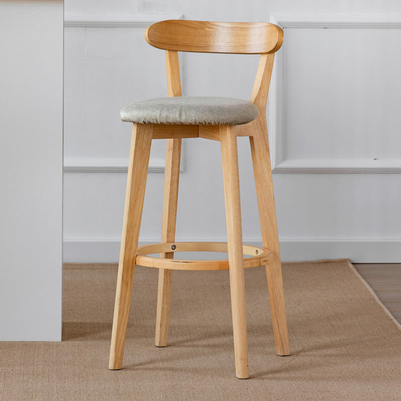 Scandinavian Wood Stool Fabric Upholstered Rectangle Seat Counter Stool in Matte Finish